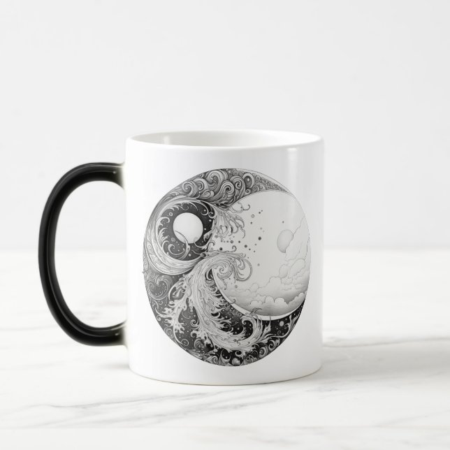 Mágica Taza de café de 15 oz «El poder en el equilibrio» (Izquierda)