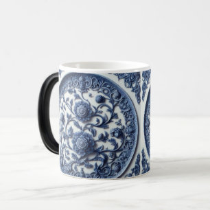 Mágica Taza de cerámica floral vintage Botanica azul y