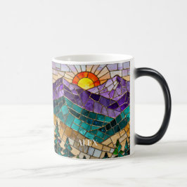 Mágica Taza de vidrio emplomado Amanecer en la Montaña 