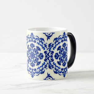Mágica Taza de vidrio esmerilado botánico azul acuarela