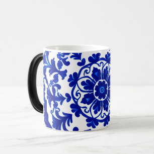 Mágica Taza de vidrio esmerilado botánico azul acuarela