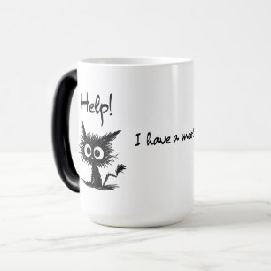 Mágica Taza divertida de gato con el boceto "¡Ayuda! Teng