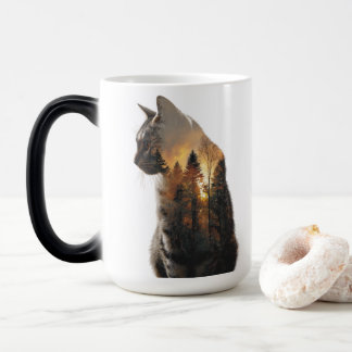 Mágica Taza Forest Soul – Gato de Doble Exposición