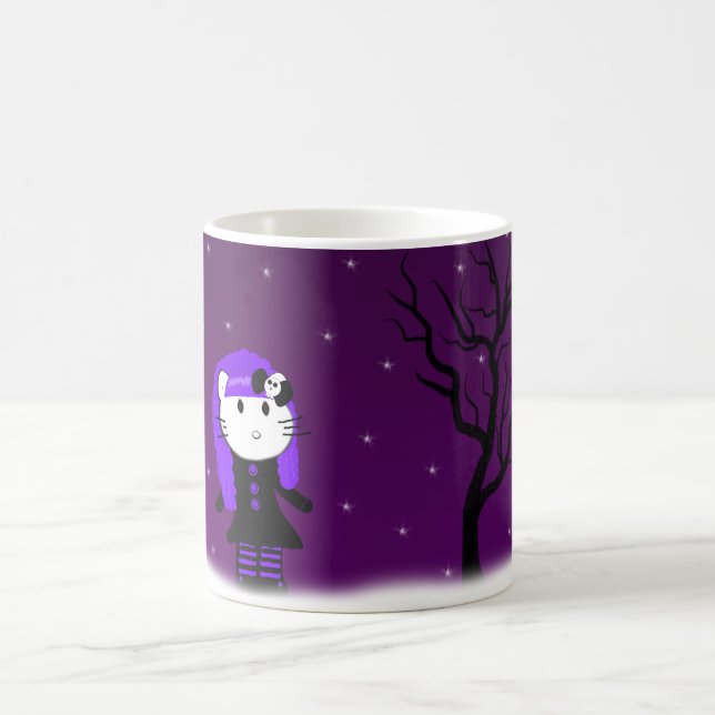 Mágica Taza gótica púrpura del gatito (Centro)