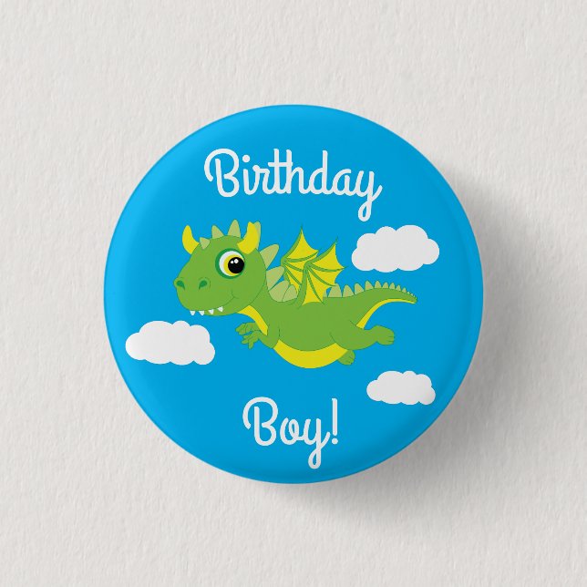 Magical Dragon Cute Primer Pin botón de cumpleaños (Anverso)