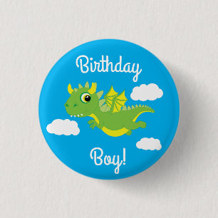 Magical Dragon Cute Primer Pin botón de cumpleaños