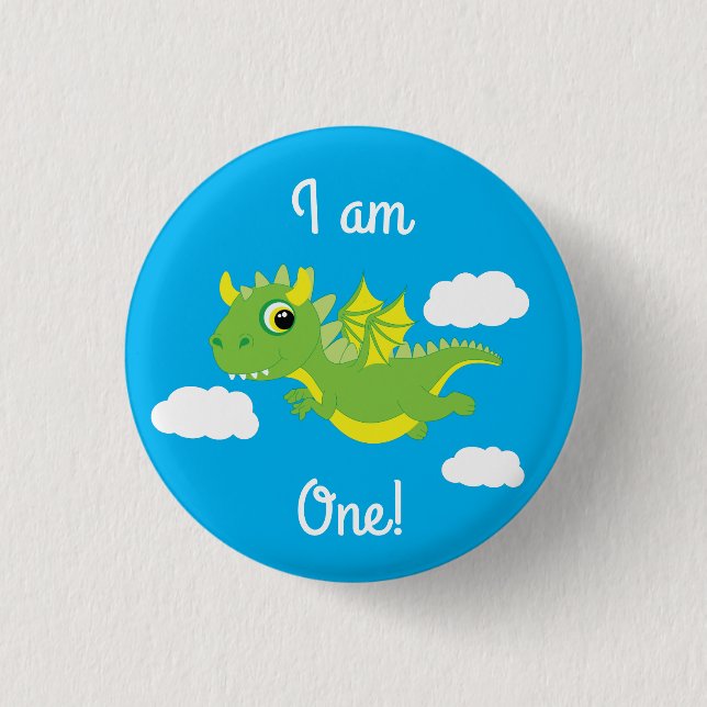 Magical Dragon Cute Primer Pin botón de cumpleaños (Anverso)