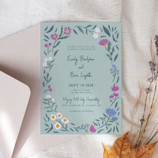 Magical Green Meadow Flowers Invitación a la boda (Subido por el creador)