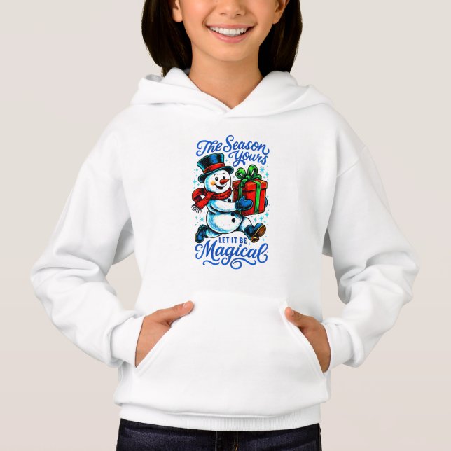 Magical Snowman Christmas Pullover Hoodie for Girl (Anverso)