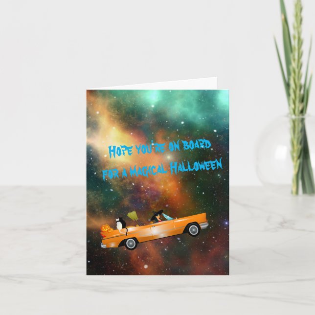 Magical tarjeta de saludo de la bruja Halloween (Anverso)