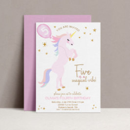 Magical Unicornio 5ª invitación de cumpleaños rosa