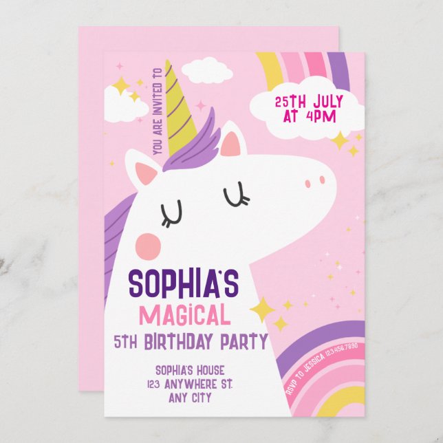 Magical unicornio invitación al arco iris (Anverso / Reverso)