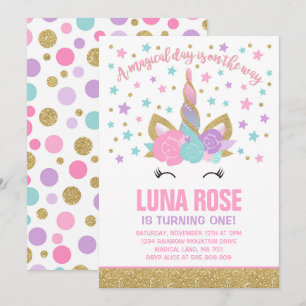Magical unicornio invitación de cumpleaños a unico