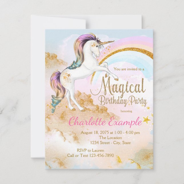 Magical unicornio invitaciones a fiestas de cumple (Anverso)