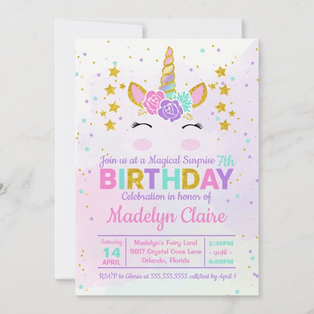 Magical unicornio sorpresiva invitación a fiesta d (Anverso)