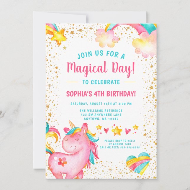Magical Unicornio Stars Invitaciones de cumpleaños (Anverso)