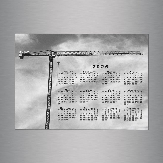 Magnate del calendario de la foto de la grúa de co (Chic Construction Crane Photo 2026 Calendar Magnet in situ)