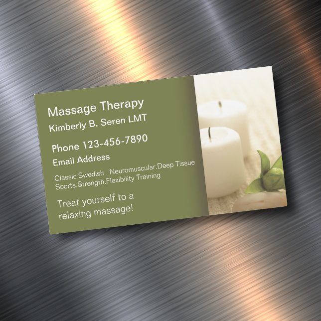 Magnates de tarjetas de visita para terapia de mas (massage therapy business card magnets by custom business templates)