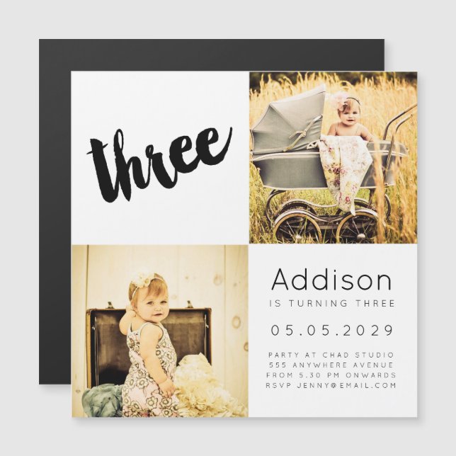 MAGNET Baby Boy Chica TRES tarjeta de foto de terc (Anverso/Reverso)