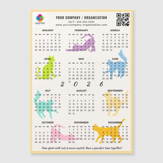 Magnet de gato lúdico del calendario mensual de 20 (Anverso)