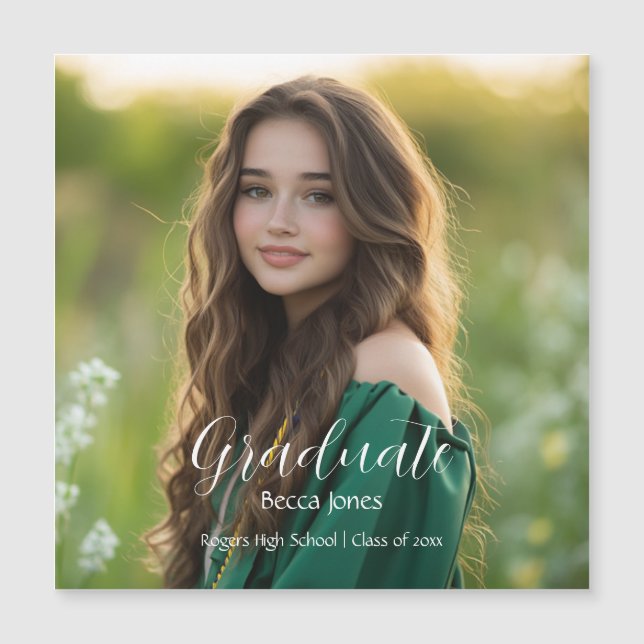 Magnet de graduación fotográfica de caligrafía mod (Anverso)