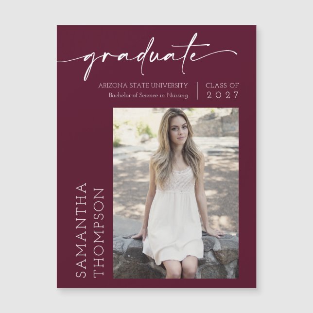 Magnet de graduado de foto de escritura Minimalist (Anverso)