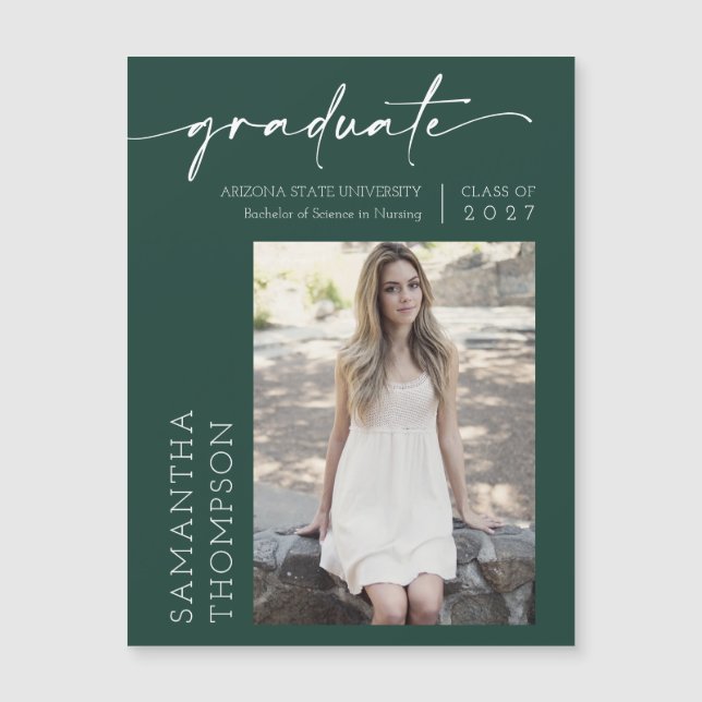 Magnet de graduado de foto de guión mínimo verde e (Anverso)