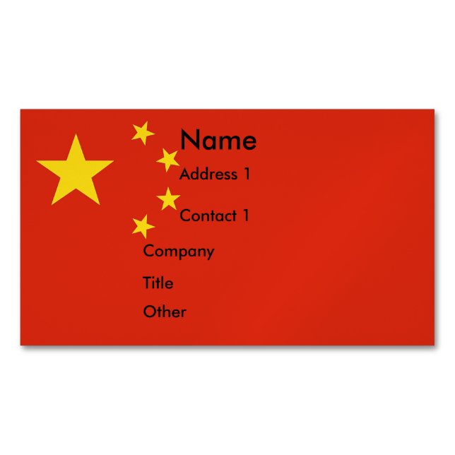 Magnet de tarjetas de visita con bandera de China (Anverso)