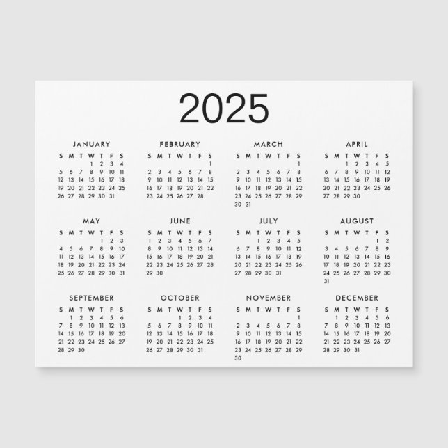 Magnet del Calendario Clásico Negro Y Blanco 2025 (Anverso)