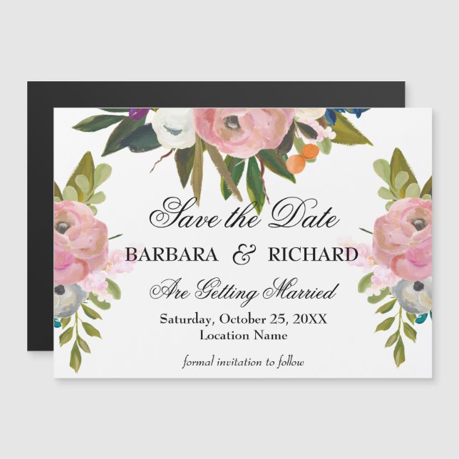 *MAGNET Handpainted Floral Wedding Save the Date  (Anverso/Reverso)