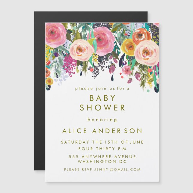 |MAGNET| Invitación a Baby Shower con motivos flor (Anverso/Reverso)