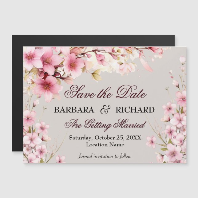 Magnetic Elegant Floral Wedding Save the Date (Anverso/Reverso)