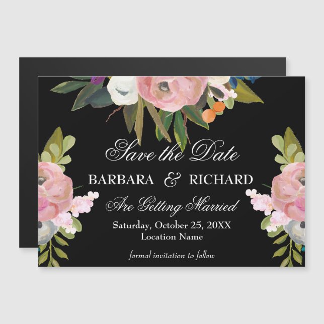 MAGNETIC Handpainted Floral Wedding Save the Date (Anverso/Reverso)
