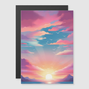 Magnética "Amanecer en la playa: Invitación al Ilustracion P