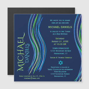 Magnética Bar Mitzvah Blue y Green Prayer Shawl Invitación