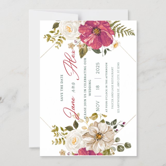 Magnética 🌸 Elegante Invitación a la Boda Floral 🌸 (Anverso)