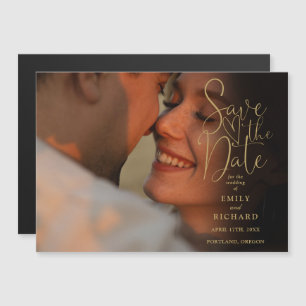 Magnética Elegante Invitación de Boda con Letra Dorada para
