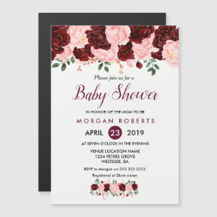Magnética Invitación a Baby Shower: Floral rosa borgoñona Ru