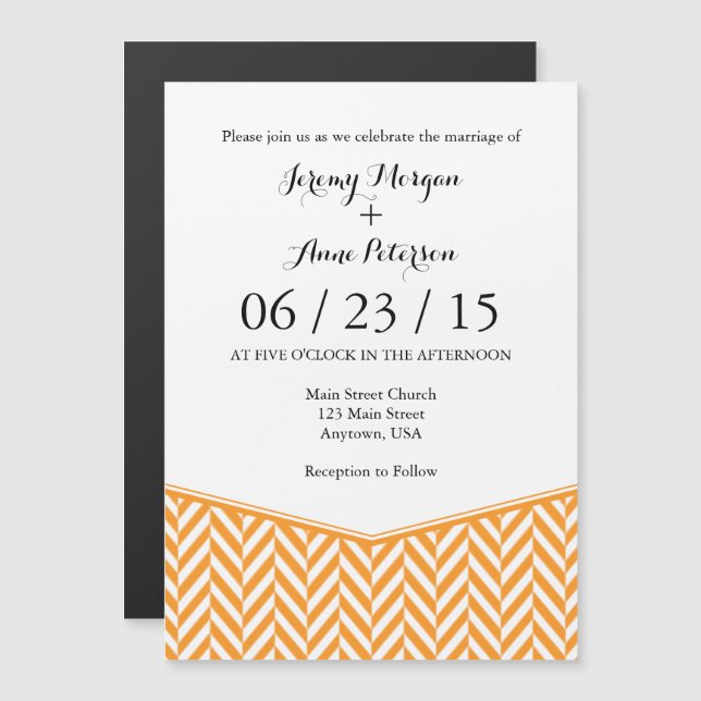 Magnética Invitación a la boda de herringbone magnético blan (Anverso/Reverso)