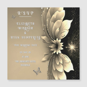 Magnética Invitación a la Boda Floral de Oro Metálico Modern