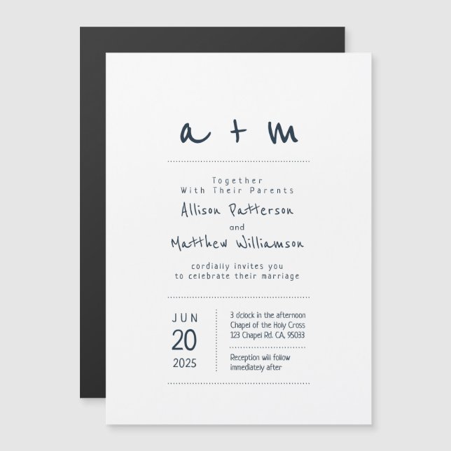 Magnética Invitación a la boda Minimalista y moderna (Anverso/Reverso)