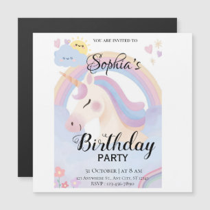 Magnética Invitación a la fiesta de cumpleaños de Unicornio 