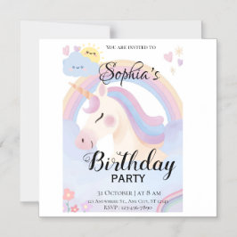 Magnética Invitación a la fiesta de cumpleaños de Unicornio 
