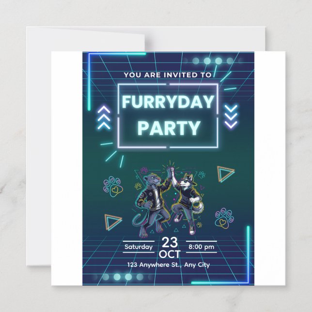 Magnética Invitación a la Fiesta Furryday Retro Neon (Anverso)