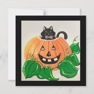 Magnética Invitación Clásica de Gatito en Calabaza