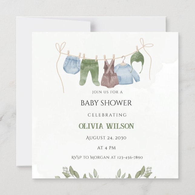 Magnética Invitación de Baby Shower al beige verde pastel (Anverso)