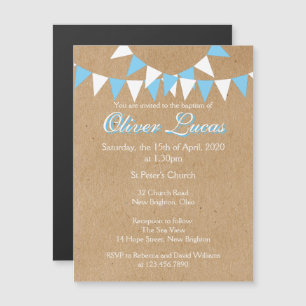 Magnética Invitación de Bautizo Azul de Baby Bunting