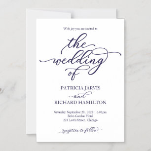 Magnética Invitación de boda con caligrafía azul marino eleg