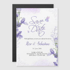 Magnética Invitación de boda floral boho y púrpura