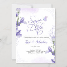 Invitación de boda floral boho y púrpura